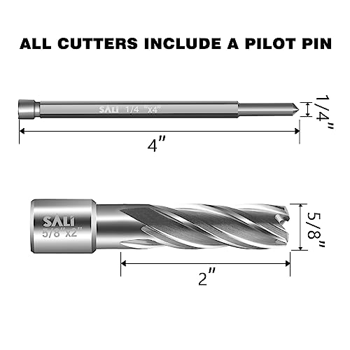 SALI Annular Cutter Diameter 5/8 Inch with Weldon Shank 3/4" (with 2 Flats) Cutting Depth 2" Mag Drill Bit for Magnetic Drill Press HSS Fully Ground Drill with One 1/4"*4" Pilot Pin - size: 5/8"*2"