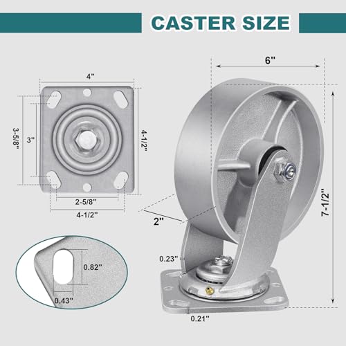 6" X 2" Caster Wheels, Heavy Duty Industrial Casters, Steel Casters 1200 LBS Capacity with Roller Bearing, Cast Iron Wheels, Metal Casters(1 Swivel) - style: 6"X 2"Wheel