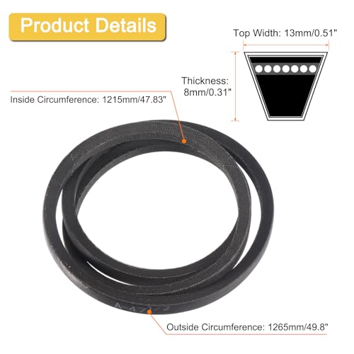 uxcell A47 1/2 Classic Wrapped V-Belt,50" Outer Circ A Profile,Black - size: A47 1/2