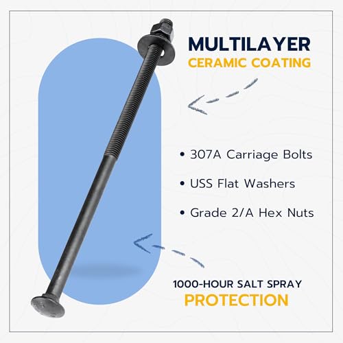3/8" x 12" (25 Pack) Black Carriage Bolt Kit, Grade 307A, Ceramic Coated for Exterior Use, 2X Rust Resistance of Galvanized by Makers Bolt - size: 3/8 x 12