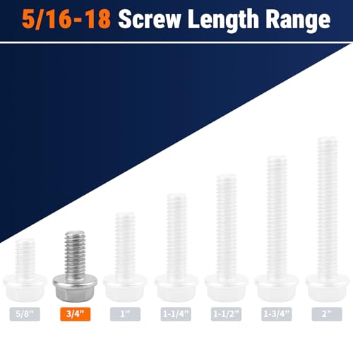 5/16-18 x 3/4" Flange Hex Bolts, 304 Stainless Steel 18-8, A2-70 Grade, Non-Serrated Flange Bolts for Automotive Repair, Fully Threaded, 12 Pcs - size: 5/16-18 x 3/4