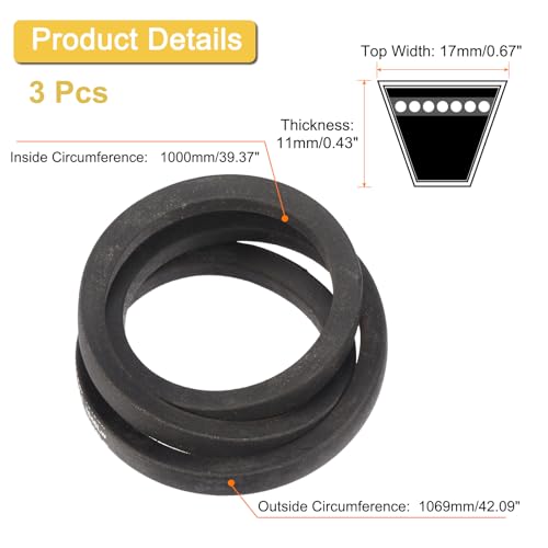uxcell 3pcs B39 Classic Wrapped V-Belt, 42" Outer Circ B Profile V-Belt - size: B39