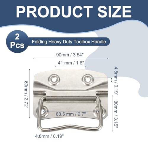 PATIKIL 3.5inch Spring Loaded Handle, 2 Pcs Folding Heavy Duty Toolbox Pull Chest Handles Surface Mount Folding Grip for Toolbox Chest Case Crates Storage Boxes, Silver Tone - size: 3.5inch