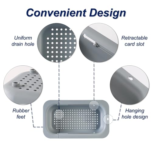 Extendable Sink Colander Strainer Basket - Wash Vegetables and Fruits, Drain Cooked Pasta and Dry Dishes - Adjustable Over the Sink Colander Collapsible Drainer Basket -Gray - color: Gray