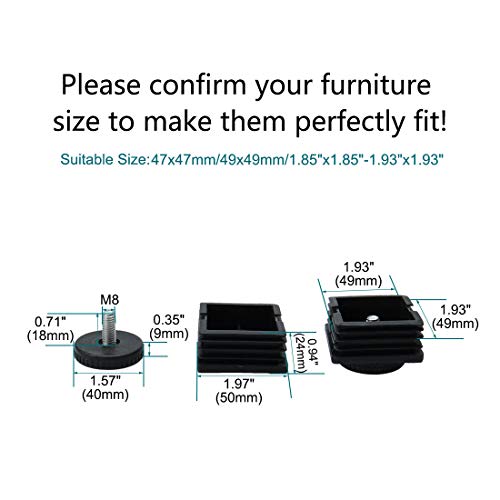 uxcell M8 Leveling Feet 50 x 50mm Square Insert Adjustable Furniture Glide 8 Sets