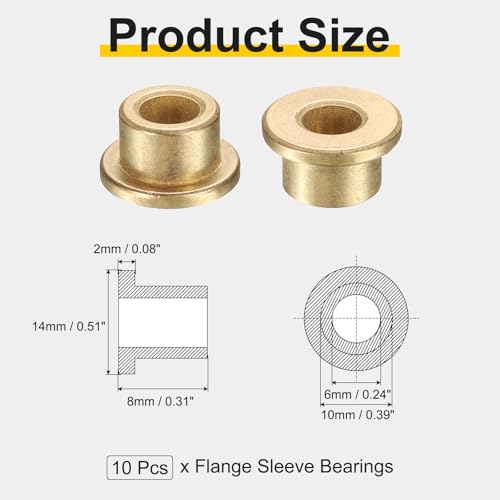uxcell 10Pcs Flange Sleeve Bearings, 6mm Bore x 10mm OD x 8mm Length, Self-Lubricating Sintered Bronze Bushings - size: 6mm Bore x 10mm OD x 8mm Length