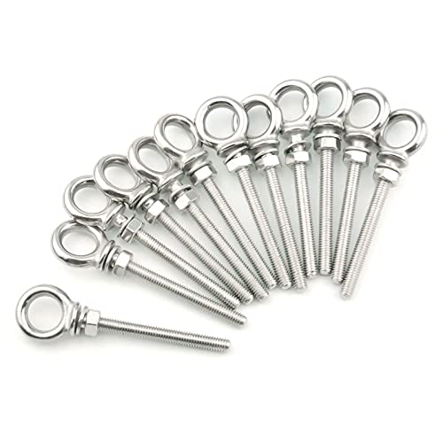 316 Stainless Steel Eye Bolt, Heavy Duty Shoulder Eyebolts Screws with Washer and Nuts (M6, 10PCS)