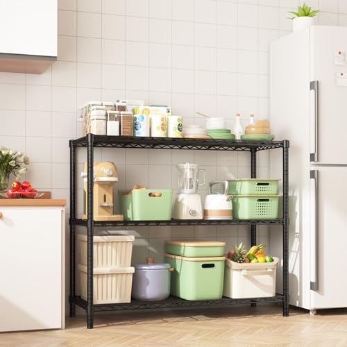 45" Small Wire Shelving Unit, 3-Tier Utility Storage Rack - color: Black, size: 45" L x 20" W x 47" H