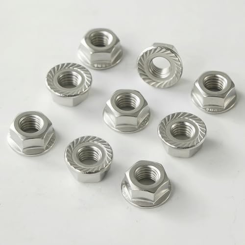 M16x2mm Metric Serrated Hex Flange Nuts, 304 Stainless Steel (A2-70), DIN 6923, Bright Finish, 5PCS - color: Silver, size: Silver M16 x 2mm