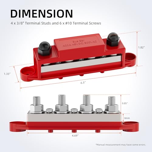 RVBOATPAT 400A Power Distribution Block 12V Bus Bar 4 x 3/8" (M10) Terminal Studs and 6 x #10 Terminal Screws 12 Volt Marine Bus Bar Positive & Negative for Boat Automotive Solar System - style: 400A 4x3/8"(M10) Studs+6 x #10 Screws