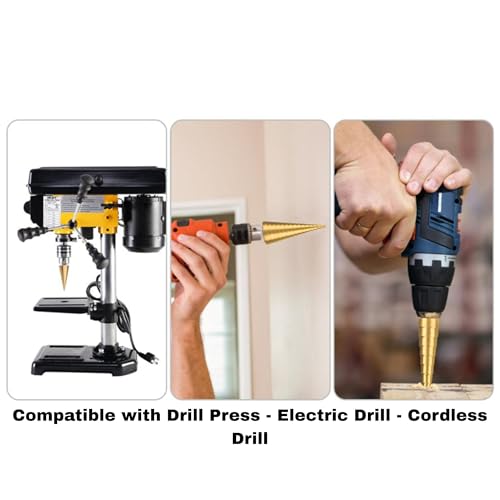 Drilax 3-Pc Titanium Unibit Step Drill Bit Set, 1/8 to 3/4 in