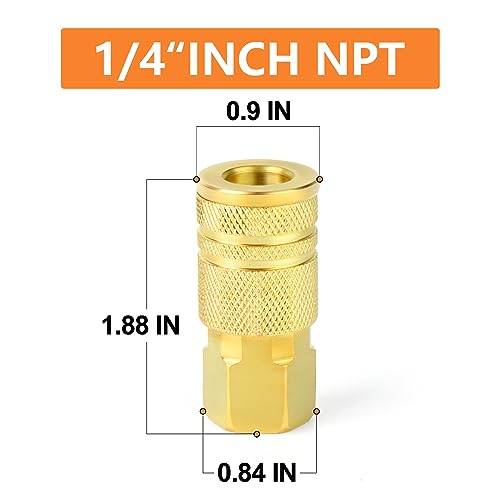 GASHER Brass 12PCS 1/4-Inch Female Industrial Coupler,1/4 Inch NPT Female Threads Size, Quick Connect Air Coupler - size: 1/4" NPT Female Threads