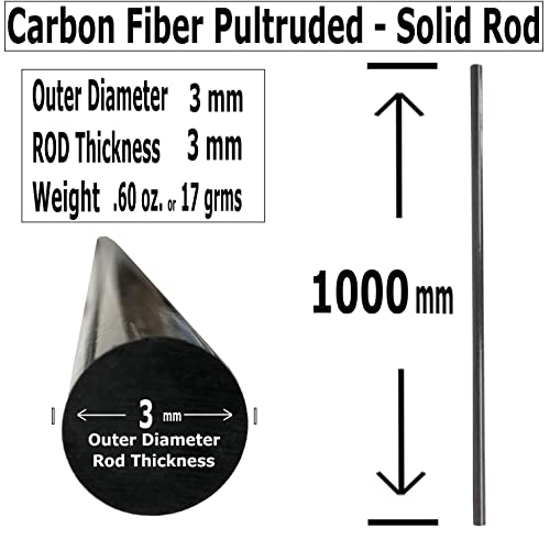3mm x 1000mm Round Carbon Fiber Rod - Black Matte Finish - Industrial Grade - Carbon Fiber