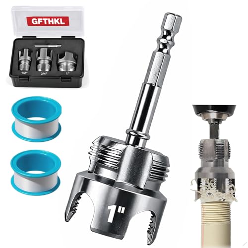 4 in 1 Water Pipe Threader Tool - 1/2" & 3/4" & 1" Dual-Function Internal Integrated External Pvc Threading Tool for Water Pipe, Electric Drill Compatible Pipe Thread Cutting Set, 1" - color: 1"