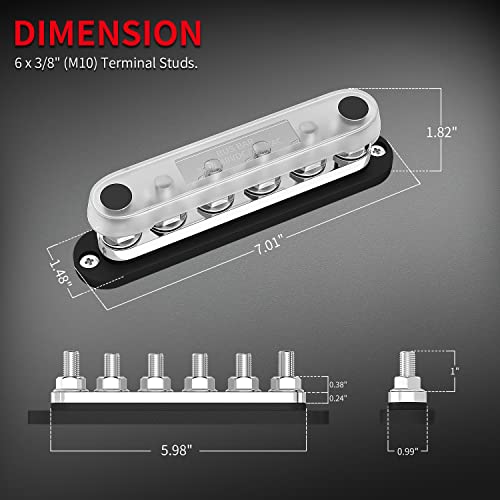 DaierTek 300A Bus Bar 12V Marine 12V Power Distribution Block with Cover 6 x 3/8" (M10) Terminal Studs Max 300V AC 48V DC Positive & Ground Busbar for Automotive Car Boat - color: 300A