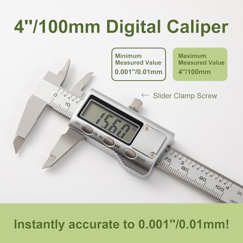 All-Metal Small Digital Caliper 0-4" Mini Measuring Tool, Micrometer Caliper with Auto-Off Feature, Interchangeable Between inches and millimeters for DIY/Household and 3D Printing
