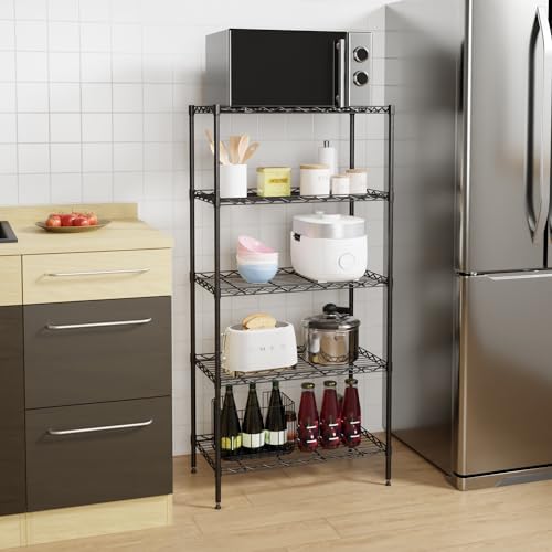 PayLessHere | 5-Tier Wire Shelf | 21"x11"x48" | Black - color: Black, size: 21"D x 11"W x 48"H