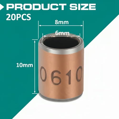 20PCS Sleeve Bearings 6mm Bore x 8mm OD x 10mm Length, Oilless Self-Lubricating Bronze Bushings, Plain Bearings for Machinery, Automotive, Fitness Equipment & Industrial Use - size: 6*8*10 MM