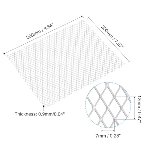 PATIKIL 7.8" L x 9.8" W Universal Car Grill Mesh, 7x12mm Diamond Hole Aluminum Mesh Expanded Perforated Metal Sheet for Ventilation Filtration Dryer Vent Guard Screen, Silver Tone - size: 7.8" x 9.8"