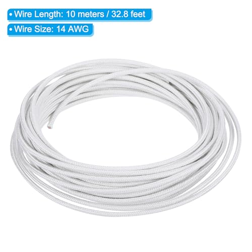 PATIKIL 32.8Ft 14 AWG High Temperature Wire, -60-350 Degrees Celsius Mica Glass Fiber Electronic Wire Insulated Heat Resistant Electronical Flexible Cable for Lamp Boiler Heater, White - size: 14 AWG