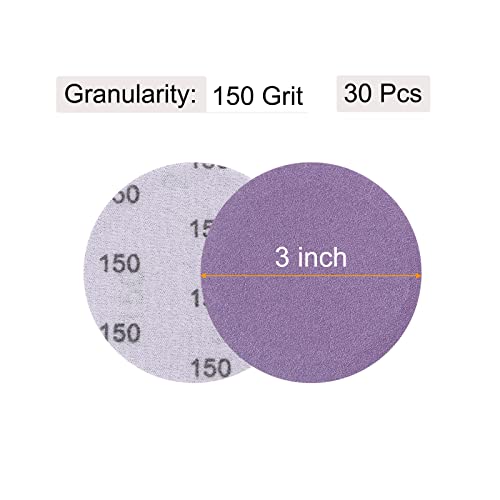 uxcell 30Pcs 3-Inch Purple Sanding Discs 150 Grits Hook and Loop Professional Aluminum Oxide Sand Paper Wet Dry Polish for Wood Metal Paint Finishing - style: 150 Grit
