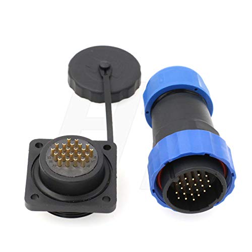 HangTon HE29 22 Pin Waterproof IP68 Connector Industrial Power Plastic Circular Male Female 18AWG Cable Plug Panel Mount Socket with 4-Screw (22 pin 5A 250V) - size: 22 pin 5A 250V