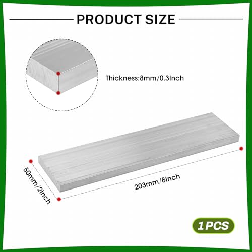 6061 Aluminum Flat Bar, 0.3" Thickness X 2" Width X 8" Length Aluminum Flat Plate, Solid Aluminum Bar for Crafting, Industrial Building - size: 0.3" X 2" X 8"