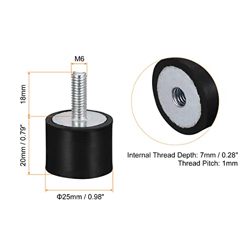 uxcell Rubber Mounts 6pcs M6 Male/Female Vibration Isolator Shock Absorber, for Garage Motor Air Compressor Car Boat Bobbins, D25mmxH20mm - size: M6x25mmx20mm