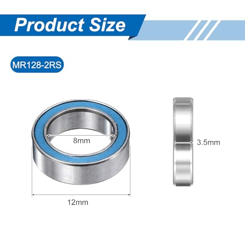 uxcell 10 Pcs MR128-2RS Micro Bearings, 8x12x3.5mm Chrome Steel, ABEC7 - size: MR128-2RS