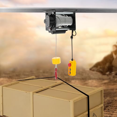 1 KW Electric Hoist Winch,881 lbs Loading Capacity Wired Control Powerful 110V Portable Electric Winch Crane Hoist, 98.43ft Lifting Height Garage Lifter for Garage, Factory, Warehouse, Balcony,Black - color: Black