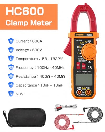 HC600 Clamp Meter for Electrician HVAC,600A True RMS Multimeter Cap 10000uF