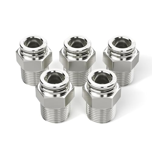 TAILONZ 304 Stainless Steel 1/4" x 3/8" NPT Push to Connect Straight 5Pcs - size: 1/4''OD 3/8''NPT