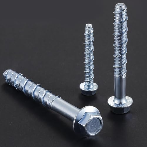 Wensilon 1/2" x 5" Zinc Plated Large Diameter Concrete Screw Actual Thickness 9/16"(14mm) for Anchoring to Masonry, Brick or Block (30 pcs) - color: White, size: 1/2x5"