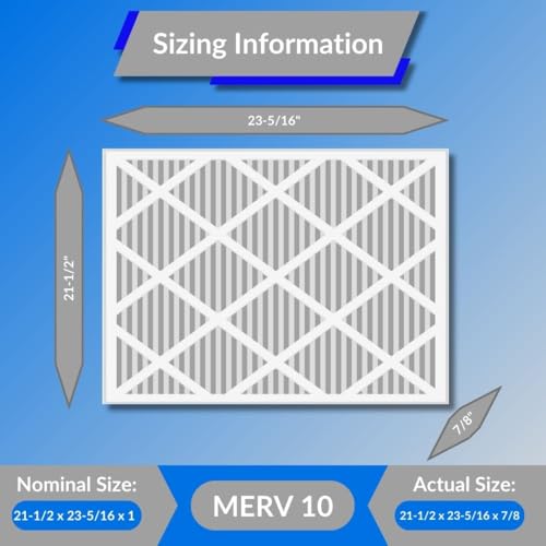 21 1/2 x 23 5/16 x 1 Air Filters, 6-Pack, MERV 10 Pleated, Glasfloss - size: 21 1/2 x 23 5/16 x 1
