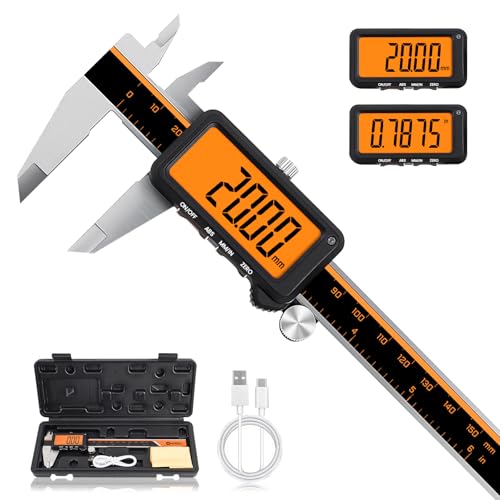 HARDELL Digital Caliper 6" USB-C – Anti-Glare Orange Screen(No Backlight)