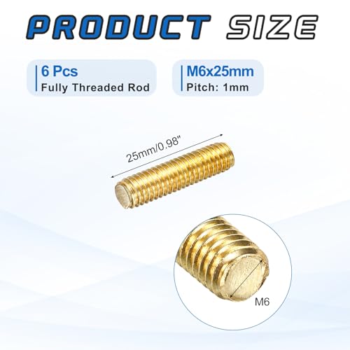 MECCANIXITY 6Pack M6x25mm Fully Threaded Rod Brass Right Hand All Thread - size: M6x25mm