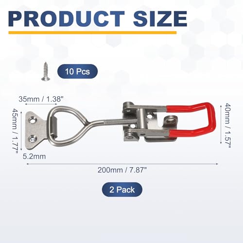 HARFINGTON 2pcs 4003 Toggle Latch Clamp Adjustable SUS304 with Lock Hole - color: Silver/Red