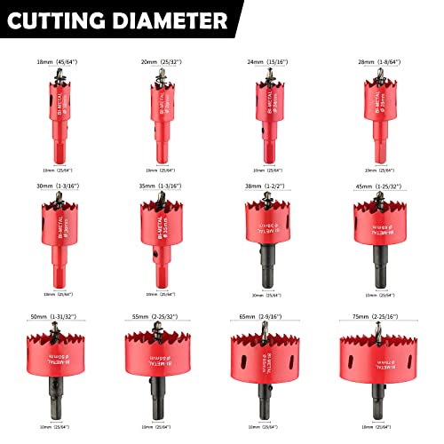 12PCS Bi-Metal Carbide Hole Saw Kit with Drill Bits for Thin Metal and Wood,Cutting Diameter 45/64'' to 2-15/16'',for Gerneral Purpose - size: (45/64'' to 2-15/16'')-12PC