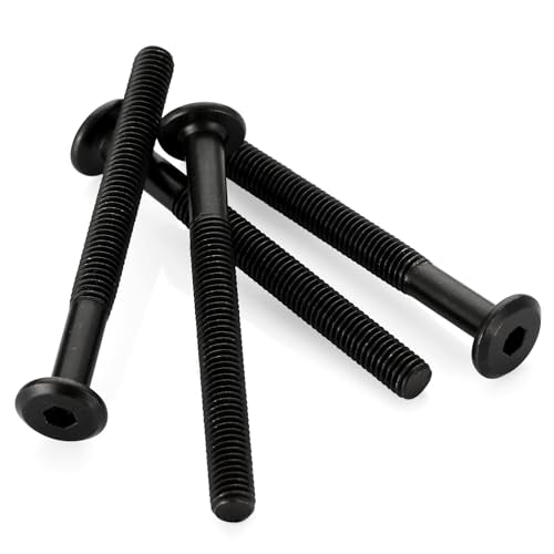 M8 x 100mm Socket Cap Allen Bolts, Flat Round Head Socket Cap Screws, Furniture Screws, Carbon Steel, Partial Thread, Black Oxide Finish, 10 PCS - size: M8 x 100mm
