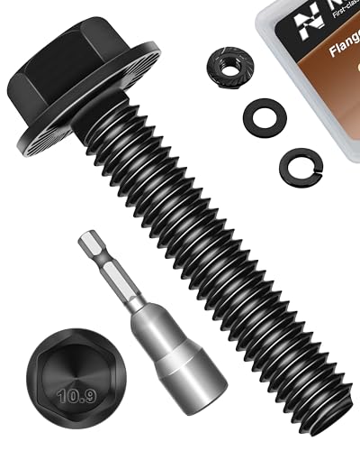 M6 x 30mm Flanged Hex Head Bolts and Nuts, External Flange Hex Drive Screws, Class 10.9 Black Zinc Plated Alloy Steel, M6x1.0 Bolts for Pump, Fix Car, DIY Project (10Sets) - color: Black, size: M6 x 30mm