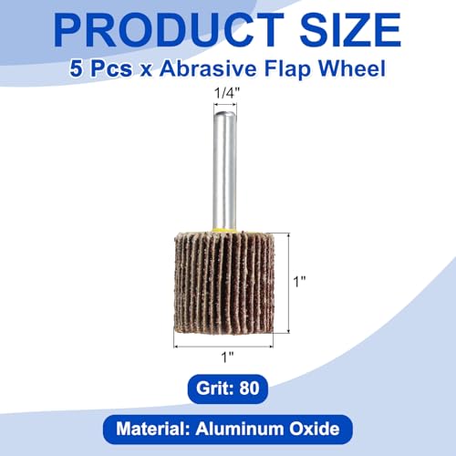 5 Pcs Abrasive Flap Wheel 1" Diameter 80 Grit 1/4 Shank Red - size: 1 Inch