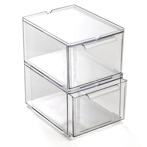 BINO | Clear Stackable Storage Drawers, Medium - 2 Pack | Clear Storage Drawers with Built-In Handles | Durable Plastic Organizer Drawer | Modular Stackable Drawer Acrylic Organizer - size: 2 Pack - Medium