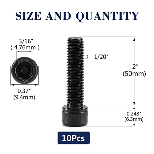 1/4-20 x 2 Socket Head Cap Screws Bolts, 10Pcs 304 Stainless Steel 18-8, Allen Socket Hex Drive, Full Thread, Black Oxide by SG TZH(with Hex Spanner) - size: 1/4-20 x 2"