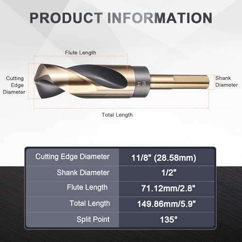 uxcell 1-1/8" Drill Bit 1/2" Reduced Shank 3-Flat M35 5% Cobalt HSS - size: 1-1/8" with 1/2" Shank