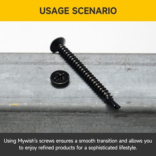 (100pcs) #10 x 2 for Sheet Metal Self Tapping Screws, 410 Stainless Steel Black Oxide, Flat Head Truss Quick Tapping Self-Drilling Screws by Mywish - size: #10 x 2"