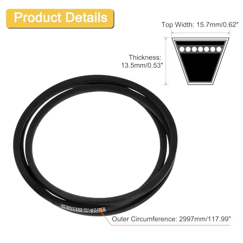 uxcell 5V1180 V-Belt, Classic Wrapped Rubber V-Belt 118" Outside Circumference x 0.62" Width x 0.53" Height for Industrial Machinery Equipment, Black - size: 5V1180
