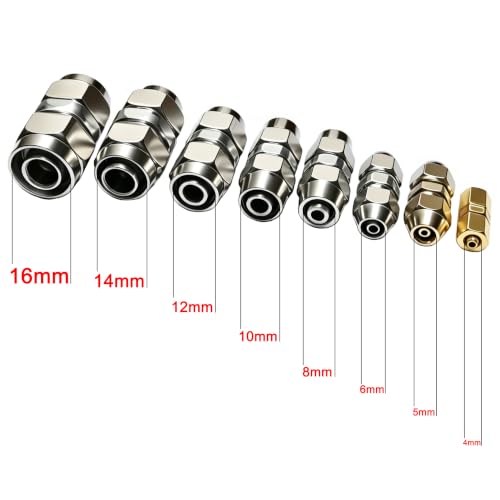 8Pcs Straight Air Fittings 4-16mm, Heavy Duty Push in Pneumatic Connectors