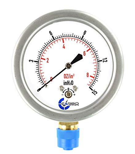 Diaphragm Low Pressure Capsule Gauge, 2-1/2" Dial, 0-8 oz/0-15in H2O Range, 1/4" NPT Lower Mount, Stainless Steel Case, Brass Internals, Adjustable, Dual Scale 8 oz/15 inH2O (IWC) - size: 0-8 oz/0-15in H2O