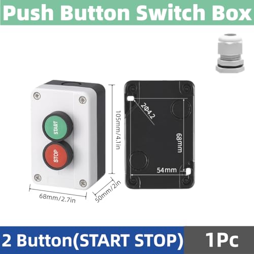 22mm Momentary Push Button Switch Station Box Emergency Stop Buttons IP65 Waterproof Control Switch for Gate Opener Self-Resetting Self-Locking Industrial Hand-Held Control Box(Two Button) - size: 2 Button ( START STOP )