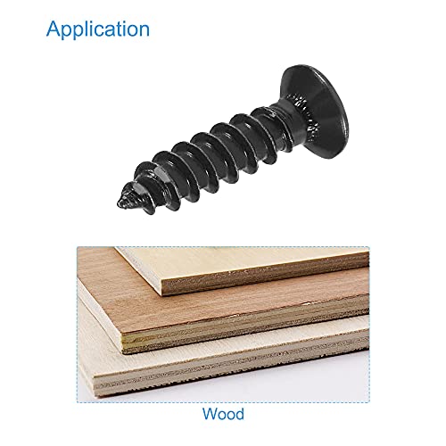uxcell M4 x 16mm Wood Screws Phillips Flat Head Carbon Steel Self Tapping Screws Black 200pcs - size: M4 x 16mm
